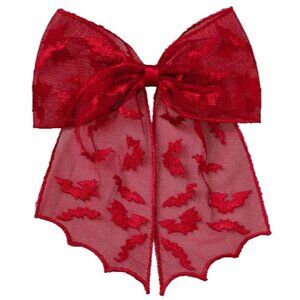 Bat Silhouette Barrette Hair Clip Red Lace Mesh 8"x 6" Halloween Goth NWOT